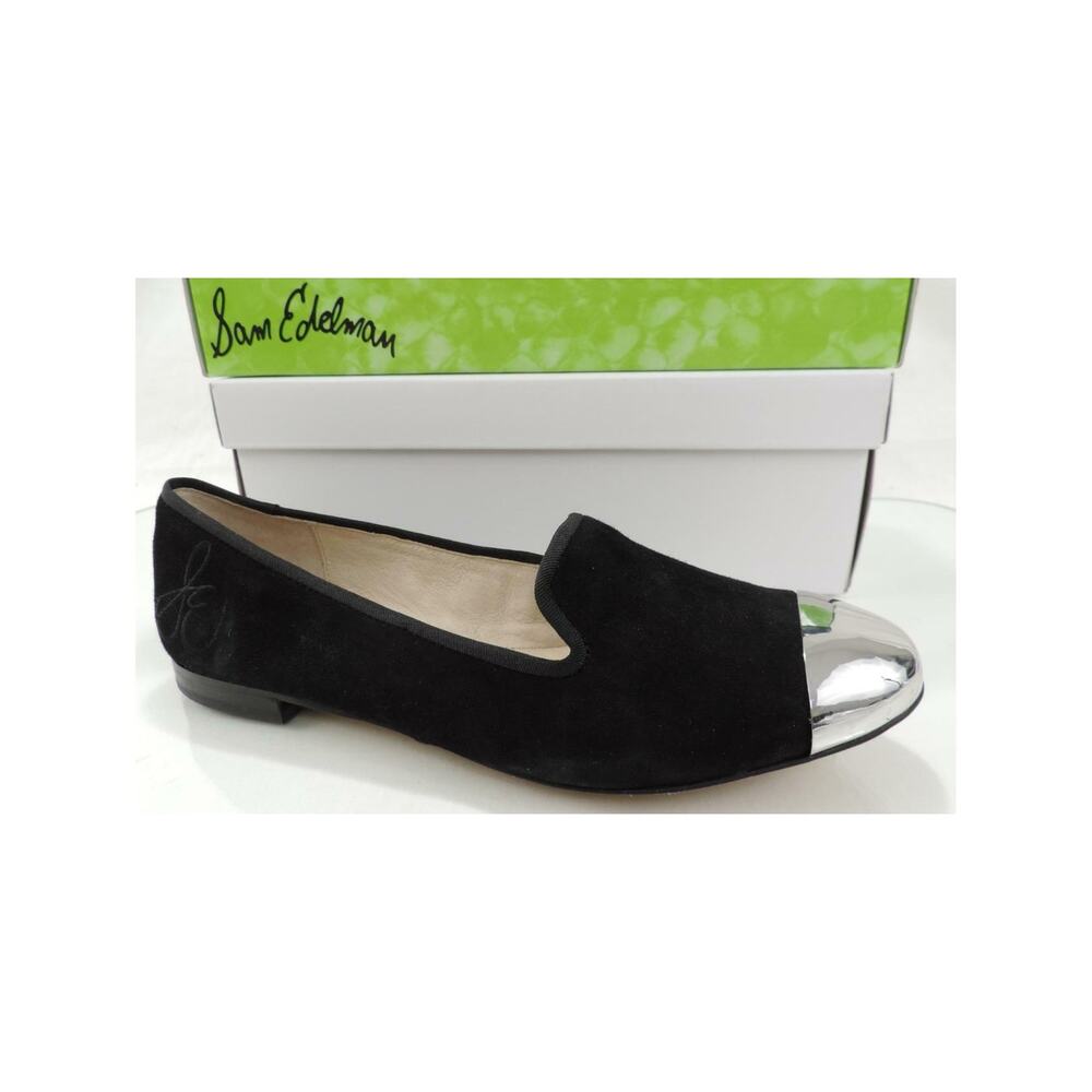 Sam Edelman Size 6.5 Aster Slip On Loafers Metal Cap Toe Shoes Black suede